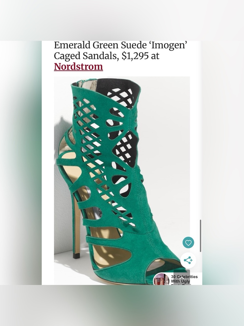 Jimmy Choo Emerald Green
Suede 'Imogen' Perforated
Caged Sandals Size 7
